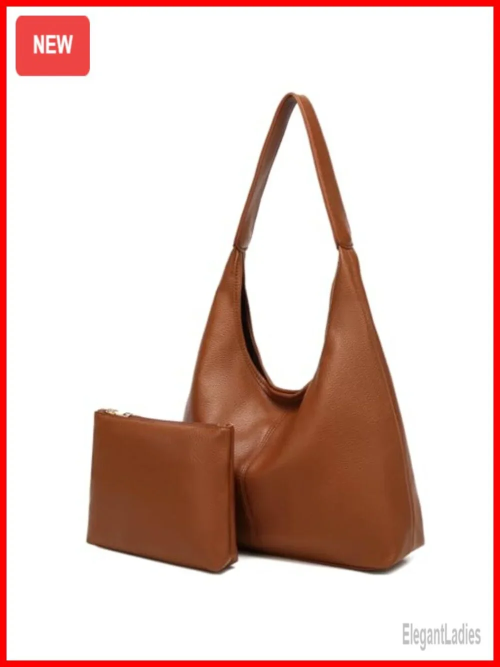 Soft Lychee PU Leather Slouchy Hobo Bag Shoulder Tote Handbag